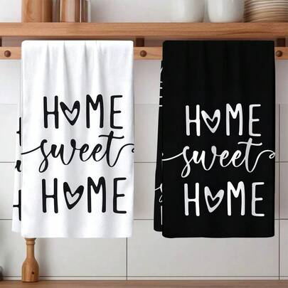 1 chiếc khăn lau bếp in chữ đen trắng chủ đề gia đình, họa tiết dễ thương, chất liệu pha polyester siêu mềm, kiểu dáng hiện đại, bộ 2/4/6/8 chiếc, lý tưởng để trang trí nhà bếp, lau chùi, khăn ăn trang trí, trang trí bàn ăn, quà tặng ngày lễ cho gia đình.