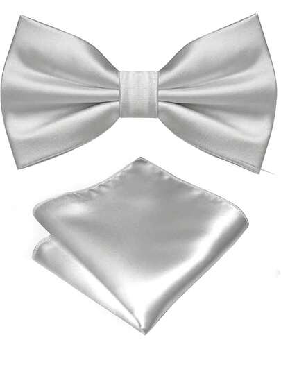 Bộ 1 cà vạt nơ và khăn cài túi màu trơn dành cho nam giới, bộ 2 món cà vạt nơ và khăn cài túi cho chú rể dự tiệc cưới, quà tặng cho nam giới (Khăn cài túi 22x22cm)