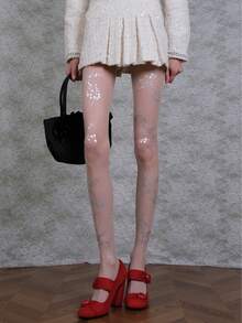 1 Pair Women's Silver Foil Printed Pantyhose, Thin Sexy Tight Summer Stockings, Fashion Versatile For Daily Wear - Apricot - View 10