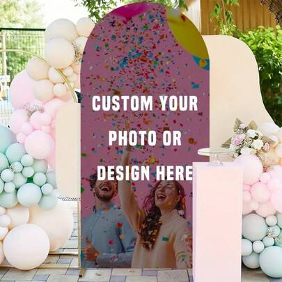 Customized Photo Arch Cover Set, Customized Polyester Elastic Birthday Wedding Arch Cover, DIY Arch Cover For Adult Ceremony, Graduation, Wedding, Elastic Entrance Arch Cover For Birthday Party, Anniversary Banquet Decoration, Suitable For Garden Entrance, Room