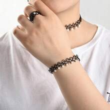 Y2K Fashion Retro 90s Gothic Style Necklace, Bracelet, Ring Set, Colorful Black, Suitable For Women And Girls Daily Wear - Multicolor - View 8