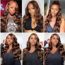 ZHENDEFA Chocolate Brown Invisible Seamless 360° HD Clear Lace Front Wig, 360° Full Head Lace Wave Human Hair Wig - S4 - View 8