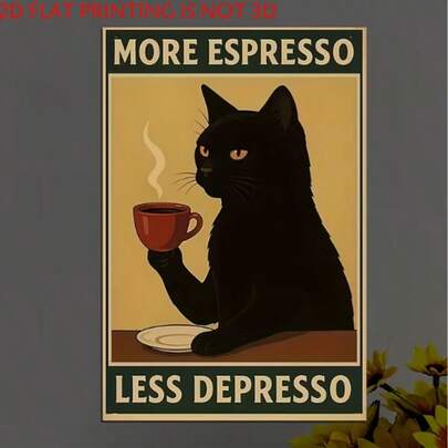2D Flat 1 Retro Wooden Decorative Plaque: Interesting Decoration, More Espresso, Less Depression, Black, Suitable For Home, Office, Bar, Indoor And Outdoor Decoration, Perfect Gift