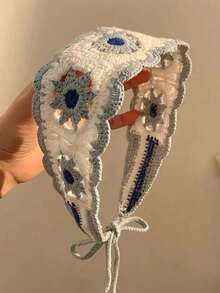 1pc Boho Handmade Floral Crochet Headband, Knitted Hair Hoop, Suitable For Daily Wear And Spring Outings, Can Be Used As Headscarf, Sweatband, Autumn/Winter Headband, Women's Holiday Costume Accessory, Elegant Scarf, Women's Headscarf, Soft Headband. Fashion Hair Band - 棕色 - 查看 1