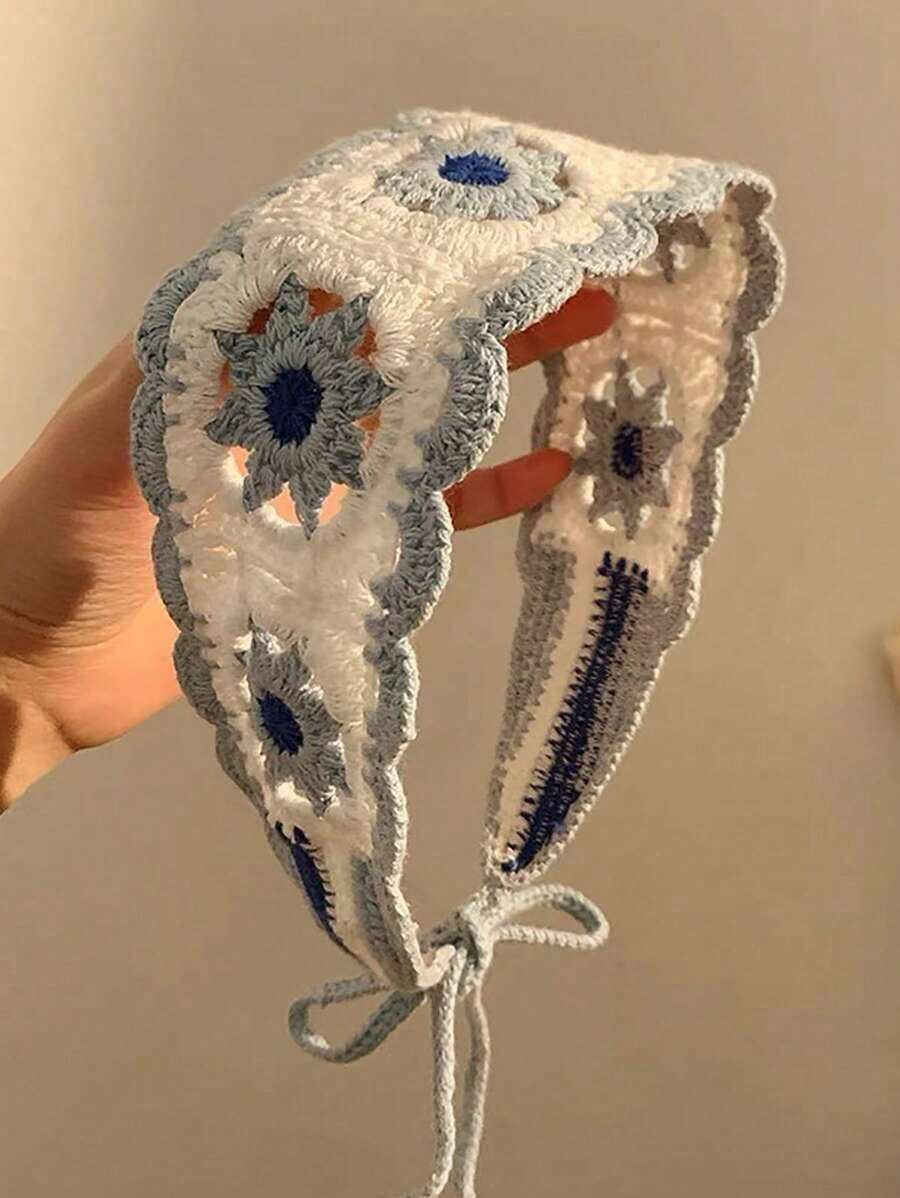 1pc Boho Handmade Floral Crochet Headband, Knitted Hair Hoop, Suitable For Daily Wear And Spring Outings, Can Be Used As Headscarf, Sweatband, Autumn/Winter Headband, Women's Holiday Costume Accessory, Elegant Scarf, Women's Headscarf, Soft Headband. Fashion Hair Band - 棕色 - 查看 1