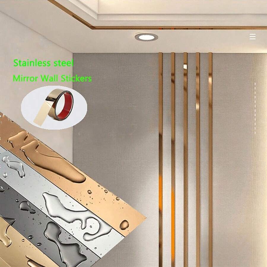 1 Cuộn nẹp trang trí tường bằng thép không gỉ, nẹp phẳng trang trí, nẹp viền tường màu vàng titan, thích hợp để trang trí gương phòng khách, dán decal, giấy dán tường vinyl, trang trí nhà cửa, trang trí mùa xuân, làm mới nhà cửa, quà tặng trang trí Ramadan, trang trí gương sinh nhật tốt nghiệp, gương treo tường, trang trí phòng tắm.