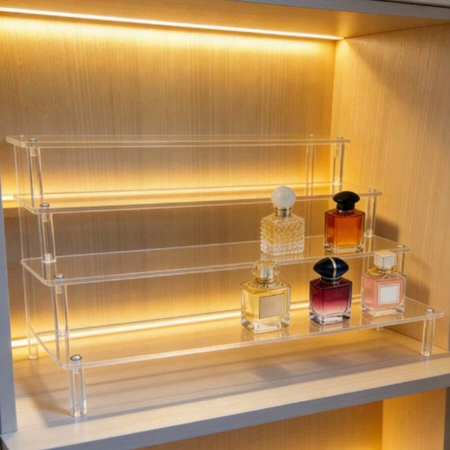 1pc Transparent Acrylic Tiered Display Stand, Versatile Desktop Acrylic Organizer For Figurines, Perfumes, Cosmetics, Accessories.Tabletop Transparent Acrylic Hand-Made Doll Perfume Cosmetics Cake Accessories Multi-Purpose Storage Rack..