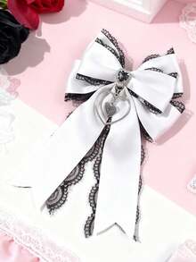1pc Rhinestone Heart Lace Bow Hair Clip, Women Hairpin Accessory - Multicolor - View 2