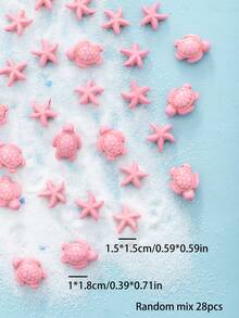 28件随机混搭沙滩海洋假日风可爱海龟和海星串珠手链项链波西米亚风首饰吊坠 - 粉色 - 查看 9