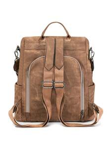 High-Quality Leather Women's Backpack, Classic Female Student Bookbag, Travel Rucksack, Large Capacity - Brown - View 8