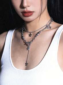 Bộ 2 dây chuyền hình ngôi sao năm cánh và ngọc trai giả kiểu Y2K thanh lịch - Phụ kiện thời trang dự tiệc, cũng là món quà sinh nhật hoàn hảo cho những tín đồ thời trang. - Ngôi sao - Xem 12