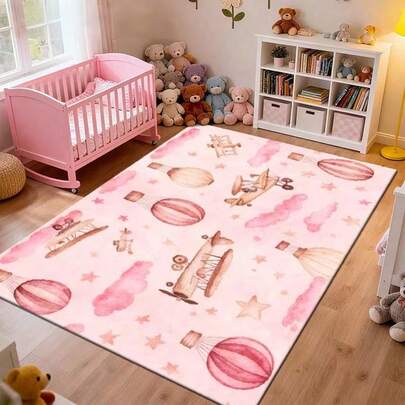 1pc Pink Dreamy Hot Air Balloon Element Decorative Carpet, Suitable For Decorative Carpet, Bedroom Decor, Small Rug, Carpet, Home Decor, Living Room Carpet, Living Room Small Rug, Bedroom Carpet, Living Room Home Decor, Outdoor Carpet, Washable Carpet