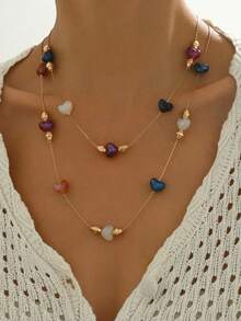 1件 时尚优雅波西米亚风心形多层项链 - 彩色 - 查看 2