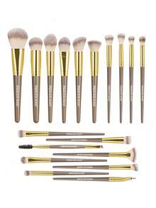 Princess Rose 18件套专业化妆刷套装 - 包括：面部刷、粉底刷、腮红刷、散粉刷、斜角轮廓刷、锥形晕染刷、唇刷、遮瑕刷、小号眼影刷、眼线刷、混合刷、扇形刷，专业化妆工具套装，奢华化妆刷，旅行化妆套装，新手化妆刷，平价美妆工具，纯素化妆刷，化妆礼盒套装 - 金色 - 查看 8