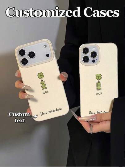 1pc Customizable Phone Case With Clover Battery Level Creative Pattern Design, Compatible With IPhone 17 Pro Max/17 Air/16E/16 Pro Max/15/14 Plus/13/12/11, S24/20 Ultra/A52S/A31 A21S/A13/A05S, Note 13 Pro Plus/Note 10/Note 12C/Note 13C, Made Of TPU Material, Fashionable Personalized Anti-Drop, Fresh Pastoral Style, Suitable For Girlfriends, Couples, Personal Use, Holiday Gifts, St. Patrick's Day, Fits Various Scenarios