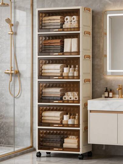 1个50厘米/19.6英寸宽塑料储物柜，翻盖可折叠储物盒，衣柜整理盒，厨房餐具柜，厨房置物架，客厅玩具柜，窄缝储物柜，厨房窄柜，圣诞节和万圣节礼物，便携式衣物收纳盒，床底储物