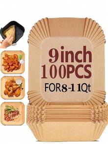 200片/100片/50片装空气炸锅专用烘焙纸，方形硅胶防油纸托盘，加厚空气炸锅专用烘焙纸托盘设计，未漂白烘焙纸，耐热材质，不粘，无需裁剪，适用于烤箱、烧烤炉、空气炸锅、蒸锅，可用于烘焙、烤制、空气炸、蒸面包、制作纸杯蛋糕等。 - 方形棕色 - 查看 11