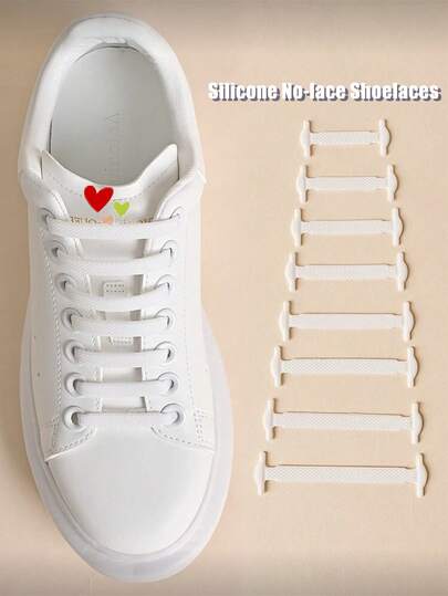 Set de 16 cordones de silicona blancos sin atar, cordones elásticos adecuados para zapatos deportivos, zapatos casuales, botas de combate, uso diario, accesorios de calzado como regalo