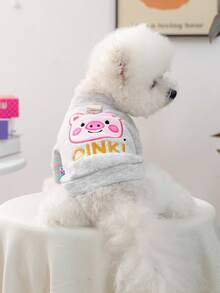 1pc Pet Clothes, Cute Cartoon Pig Design Hoodie For Small Dogs & Cats - Light Grey - View 2
