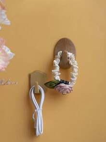 1pc/8pcs Oval Plastic Wood-Grain Effect Adhesive Hooks, Waterproof Non-Drilling Nail-Free Plastic Wood Hanging Hooks - Brown - View 5