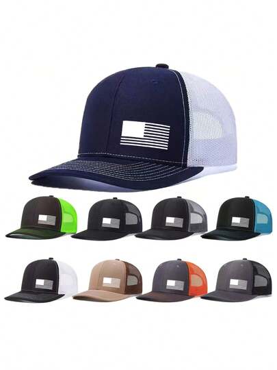 1pc Unisex Baseball Cap American Flag Printing Hat Mesh Hats For Men Women Richardson Slightly Curved Brim Baseball Cap Adjustable Trucker Hats Dad Hats Outdoor Mesh Breathable Sun Hat