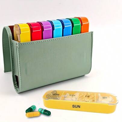 1Pc Weekly Pill Organizer, 7 Day 4 Times A Day With 7 Detachable Daily Pill Boxes, Magnetic PU Leather Case, 28 Compartments Portable Travel Medicine Dispenser For Vitamins Supplements
