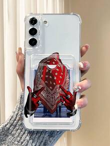 1PC Diseño urbano y moderno con pañuelo de cuadros rojos estilo paisley y gesto de manos rapero, funda para móvil transparente con ranura para tarjetas, protección completa de cámara, compatible con iPhone 17/16/15/14/13/12/11/Pro/ProMax, compatible con Galaxy A54/S24 Ultra/Plus, compatible con Moto/Galaxy/Redmi/Honor/OPPO, anti-caídas y almacenamiento, diseño minimalista - transparente - Ver 8