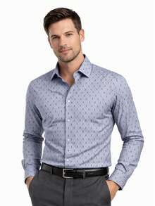 Men's Dress Shirt With Geometric Print - Xám - Xem 6