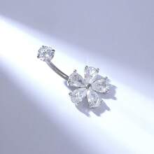 1件装 G23 钛金时尚精致花朵肚脐环（女士款） - 銀色 - 查看 6