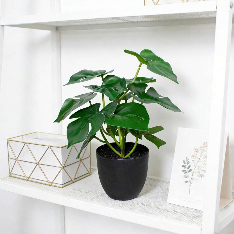 1pc Artificial Turtle Back Bamboo Plant Potted - Minimalist Home Decor | Approx. 11.8 Inches Tall Including Black Planter | Perfectly Fits Living Room Shelves, Study Display Cabinets, Office Desks, Entryway Cabinets And Other Scenes To Infuse A Fresh, Healing Natural Ambiance - Green - View 1