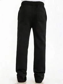 Men's Solid Color Drawstring Straight Leg Sweatpants, Loose Casual Sports Jogger Trousers For Outdoor Daily Wear, Ideal Holiday & Boyfriend Gift - Black - View 5