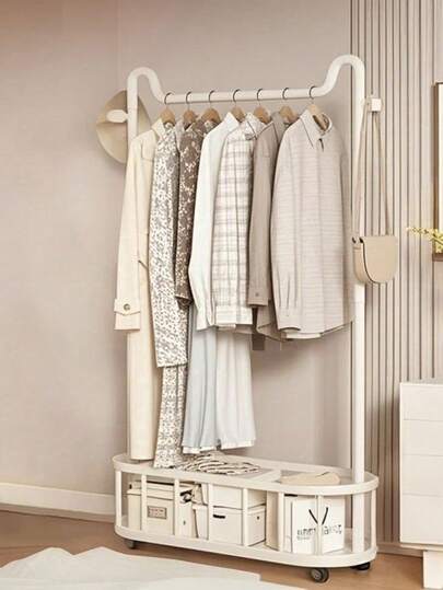 Perchero vertical de color beige, perchero de pie para colgar ropa, de estilo minimalista y elegante para interiores, adecuado para dormitorio, sala de estar y recibidor. Perchero de pie con forma de oreja de gato, perchero de ropa para dormitorio y hogar, estantería de almacenamiento junto a la cama, perchero portátil minimalista.