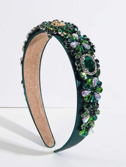 1 pieza Diadema ancha con estilo barroco retro a la moda, totalmente cubierta de rhinestones, accesorio de cabello elegante y versátil