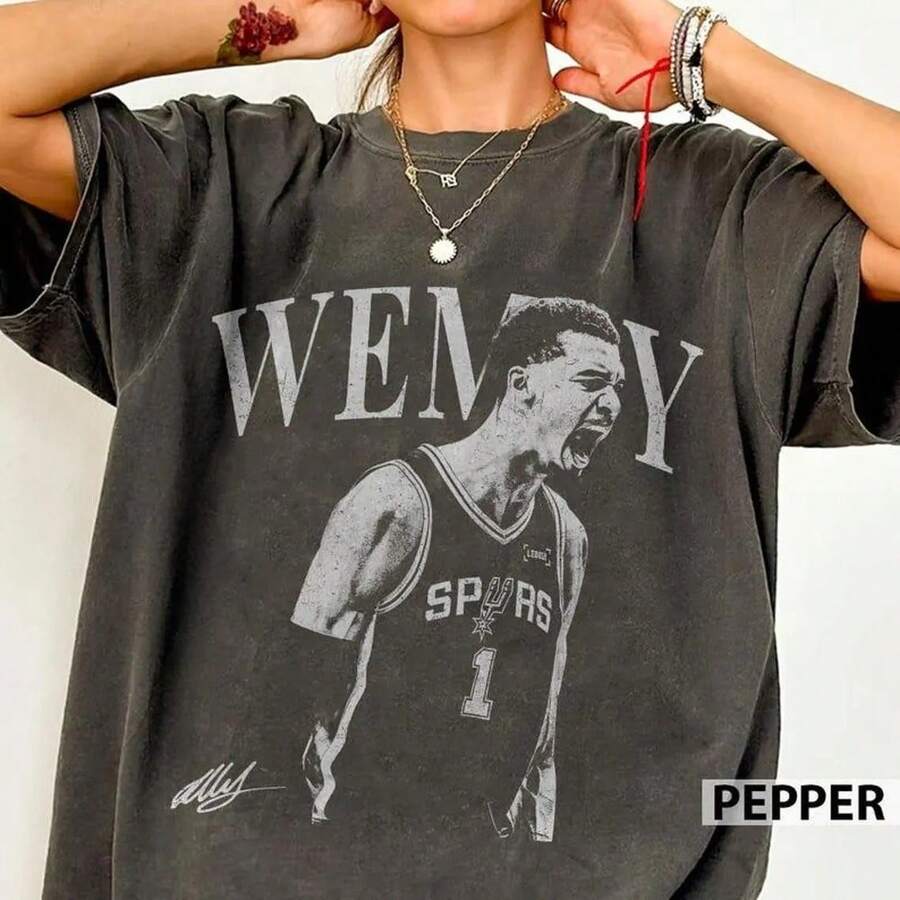 Victor Wembanyama Basketball Shirt, San Antonio Basketball Tee, Wemby Basketball Gift Unisex, Gift For Fan Basketball Game Day - màu đen - Xem 1
