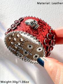 1件红色树脂手链，饰有仿珍珠铆钉；红色心形弹力手链；日常毛衣装饰手链；心形手镯，情人节礼物 - 多色B - 查看 5