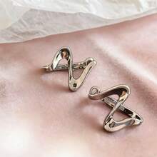 S925纯银金属波浪闪电耳环，简约时尚耳环，镀金个性化耳环（女士款） - 彩色 - 查看 4