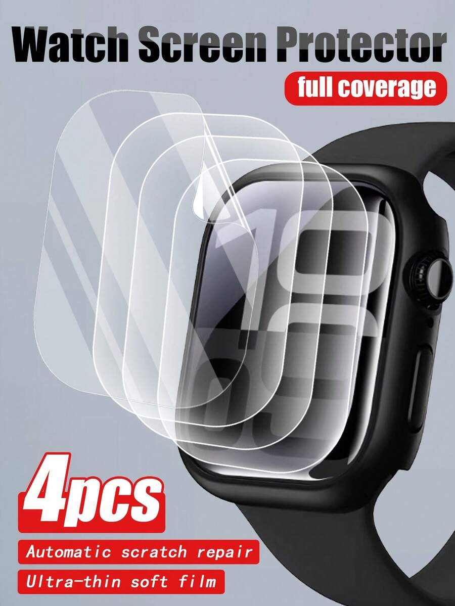 Navigator 4pcs High Definition Hydrogel Screen Protector For Apple Watch, Effectively Protects Screen, Self-Healing Scratch Repair, Compatible With Series 1-10, SE, 42mm, 46mm - Clear - View 1