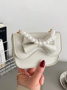 Korean Style Cute Bowknot Faux Pearl Minimalist Large Capacity New Chain Crossbody Handheld Shoulder Bag - White - View 13