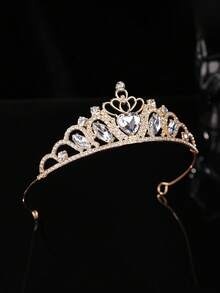 1件欧美时尚心形水晶皇冠，情人节派对装饰，公主生日派对头饰，女士皇冠发箍，皇冠，头饰 - 4331 金色 - 查看 4