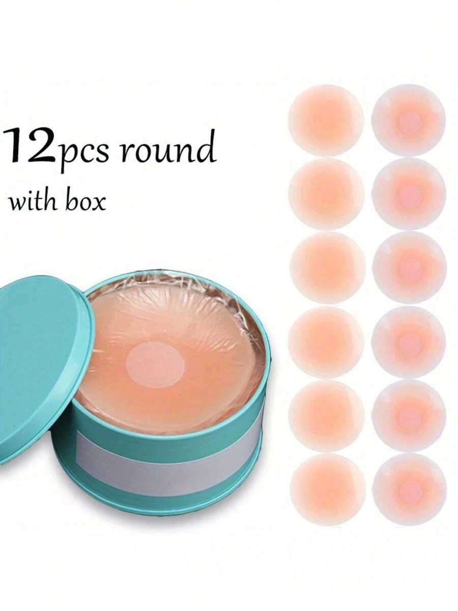 12片可重复使用硅胶胸贴，隐形提拉文胸乳贴，遮盖乳头 - 彩色 - 查看 1