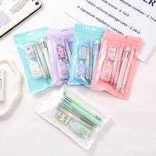 Juego de papelería minimalista de 6 piezas que incluye bolígrafo 6 en 1, borrador, lápiz, bolígrafo de gel, resaltador. Regalo perfecto para volver a la escuela para estudiantes. Juego de papelería multifuncional para el aprendizaje. - 1 Set - Ver 1