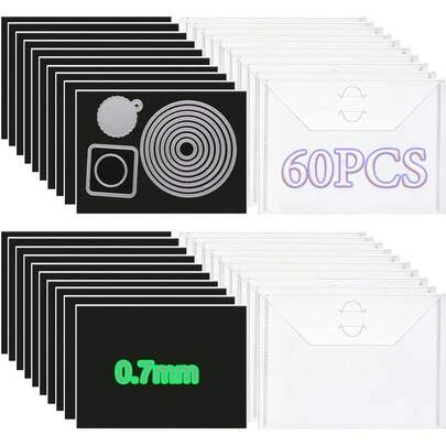 60 piezas Bolsa de almacenamiento de troqueles y sellos con hojas magnéticas, hojas magnéticas de 0.7 mm de grosor para almacenamiento de troqueles, sobres de almacenamiento de troqueles de corte hechos a mano de 7"X5", almacenamiento magnético de troqueles, bolsa de almacenamiento de sellos y troqueles