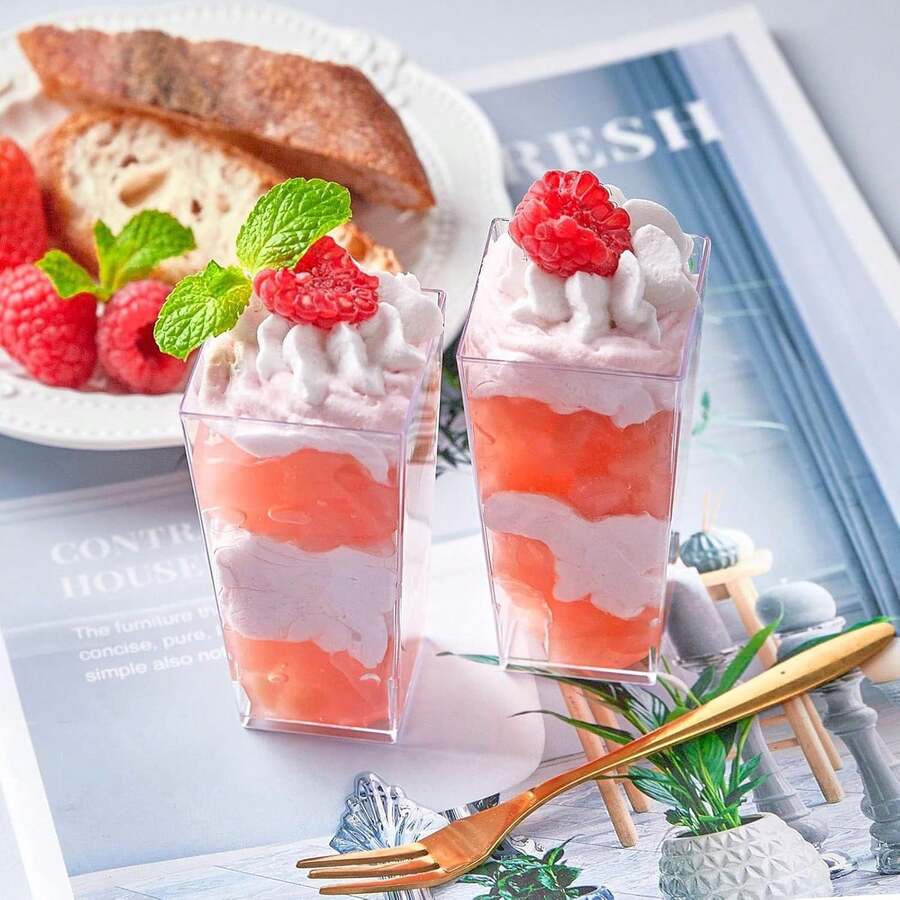 100/50/40/30/20/10pcs Mini Rectangle Dessert Cups, Transparent Cake Cups (Dessert Shooter Cups) For Wedding Reception, Yogurt, Panna Cotta, Cheesecake, Pudding, Jelly And Appetizer Mousse - Clear - View 1
