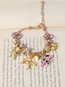 1件西部牛仔风格手链，豹纹西部风格手链，豹纹爱心婴儿手链，豹纹星星手链，西部风格仙人掌牛仔靴手链 - 金色 - 查看 8