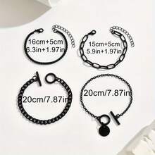 4pcs/Set Minimalist Fashion Black Chain OT Clasp Layered Bracelet Set, Suitable For Women's Daily Autumn And Winter Outfits - Multicolor - View 2