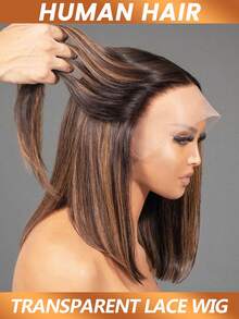 13x4 透明蕾丝前短波波头假发，#1b30 180% 密度直发蕾丝前刘海假发 - S1/30 - 查看 3