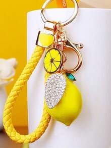 1pc Rhinestone Lemon Shaped Car Key Chain, Cute Creative Bag Pendant Metal Keyring Gift - Multicolor - View 1
