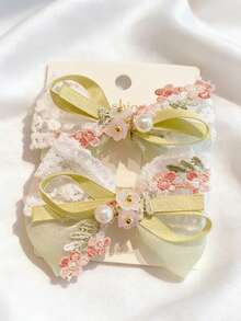 2个粉色蕾丝蝴蝶结发夹，春夏新款，森林公主主题 - 彩色 - 查看 5