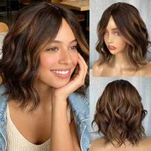 13x4 Lace Front Wig, Gradient Brown To Golden Wavy Synthetic Hair, Seamless Hairline, Pre-Plucked - Multicolor - View 8
