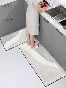 1pc Silica Gel Modern Minimalist Abstract Wave Pattern Kitchen Mat, Pure White Base With Fine Gray Lines Outlining Smooth S-Shaped Curves, Lightweight And Soft Visual, Combining Minimalist Texture And Flowing Rhythmic Beauty. Surface Fabric Material, Middle Sponge Absorbent Material, Bottom Rubber Material Non-Slip And Waterproof Kitchen Rug And Carpet - Multicolor - View 1